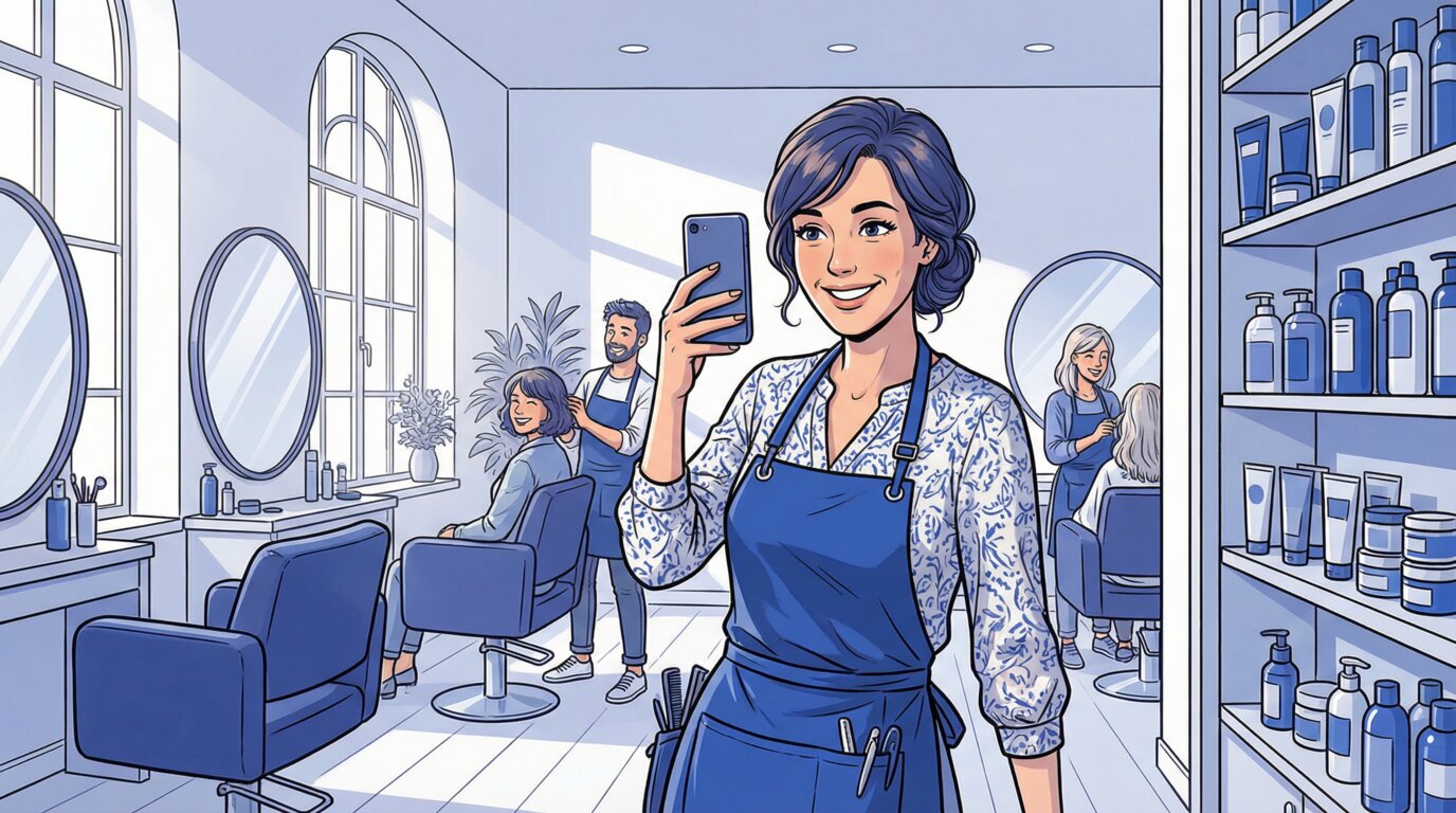 Мастер-стилист фотографирует интерьер салона красоты