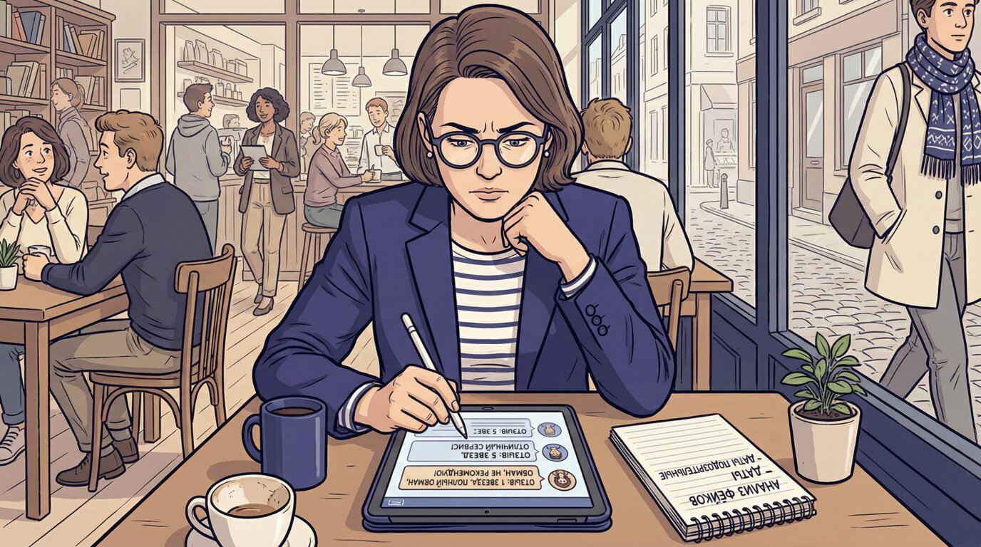 Предприниматель анализирует подозрительные отзывы на планшете